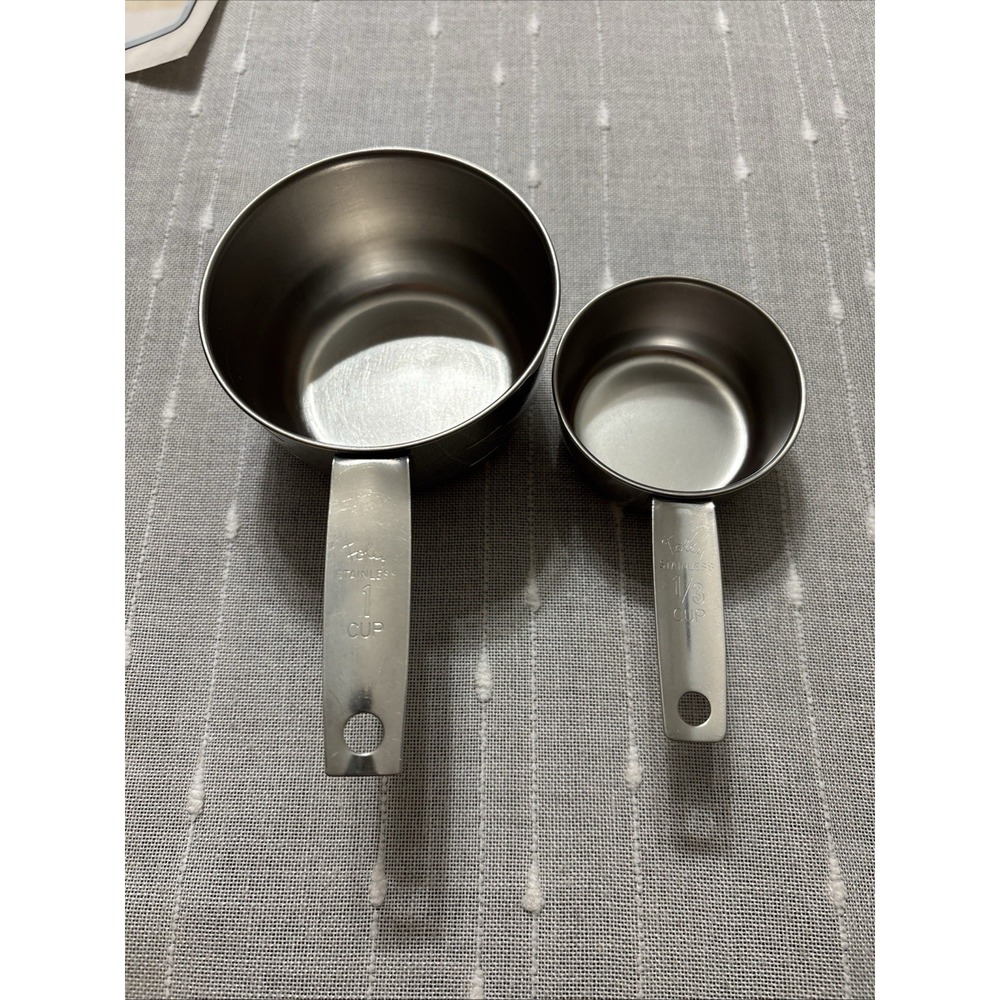Vintage Foley 2 Pc Replacement Measuring Cups Stainless Steel 1/3 & 1 Cup EUC